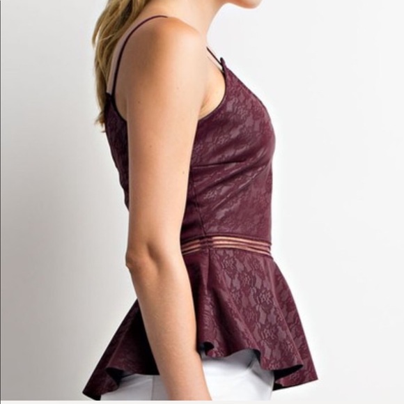 Burgundy Peplum Top - Picture 4 of 7
